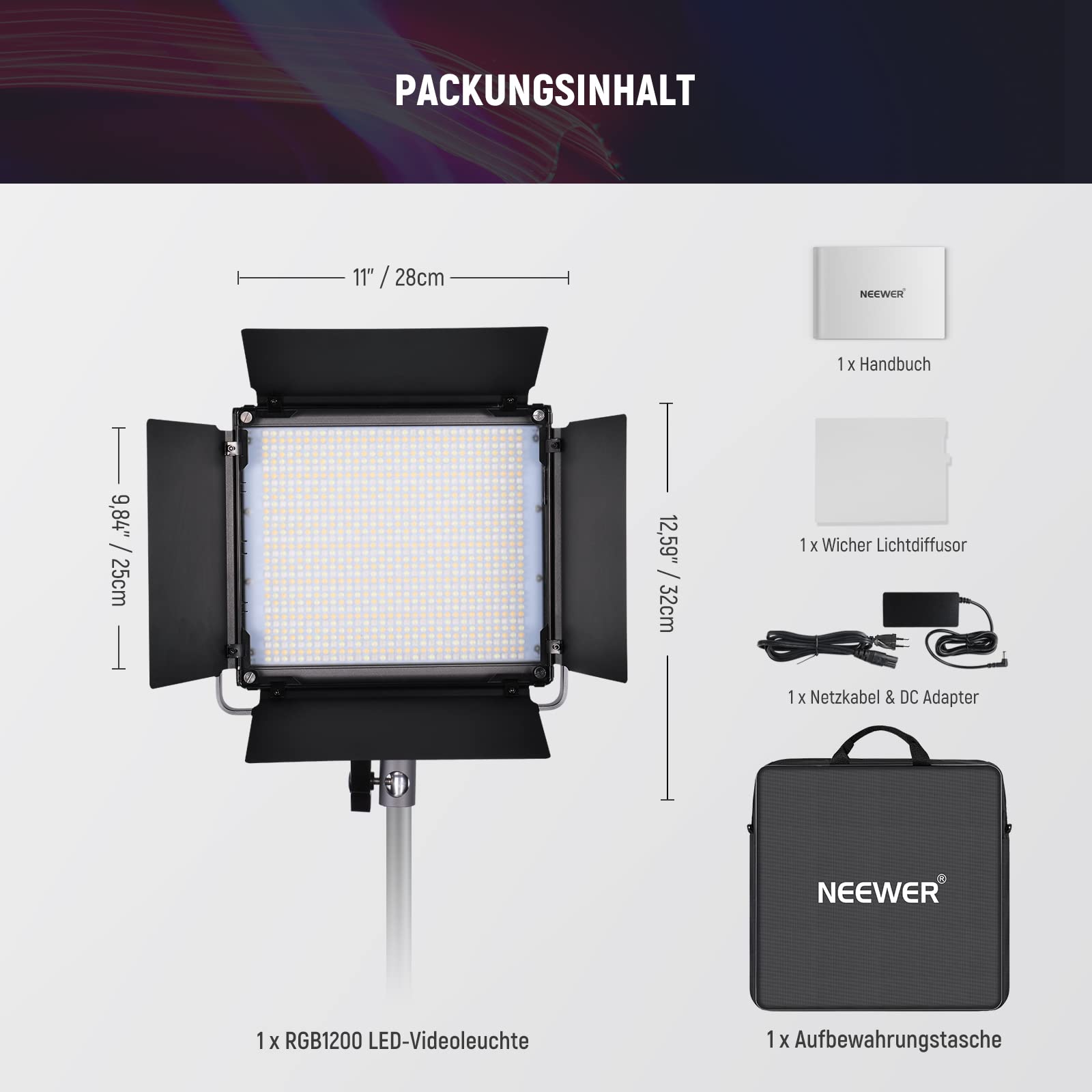 Neewer RGB1200 60W RGB LED Videoleuchte Panel mit APP/2 – Bild 9