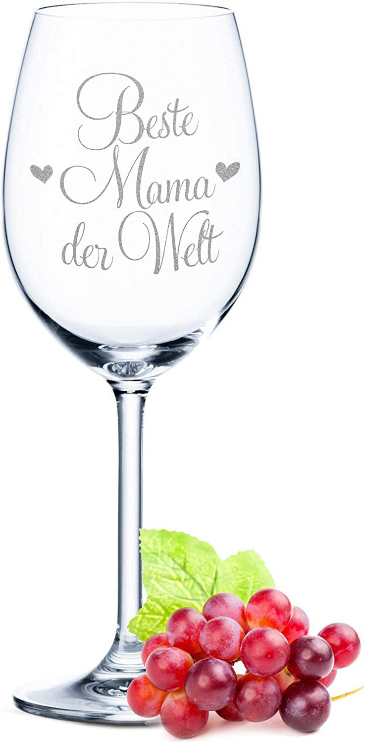 GRAVURZEILE Leonardo Weinglas mit Gravur - Beste Mama der Welt - Geschenkset inkl. Holzkiste & Flasche Wein - Geschenke für die beste Mama zum Muttertag, Geburtstag & Weihnachten - Farbe: Geschenkset