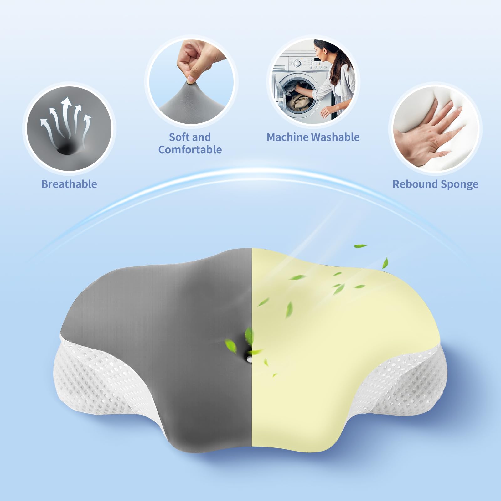 Cuscino Cervicale per Dormire, Cuscino Ergonomico in Memory Foam per Dormire, Cuscino per Supporto Cervicale con Federa Sfoderabile e Lavabile per Dormitori Laterali, Supini e Proni, Grigio