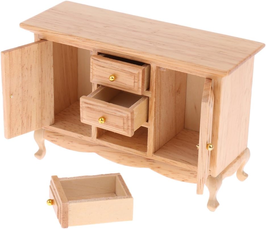 Doll House Miniature Natural Furniture Cabinet Table Set 1:12 Scale