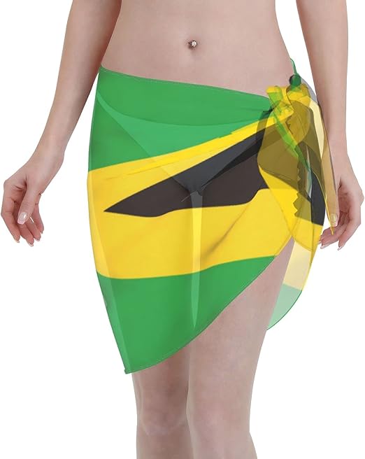 INRAINE Womens Short Sarongs Jamaican Flag Beach Wrap Sheer Bikini
