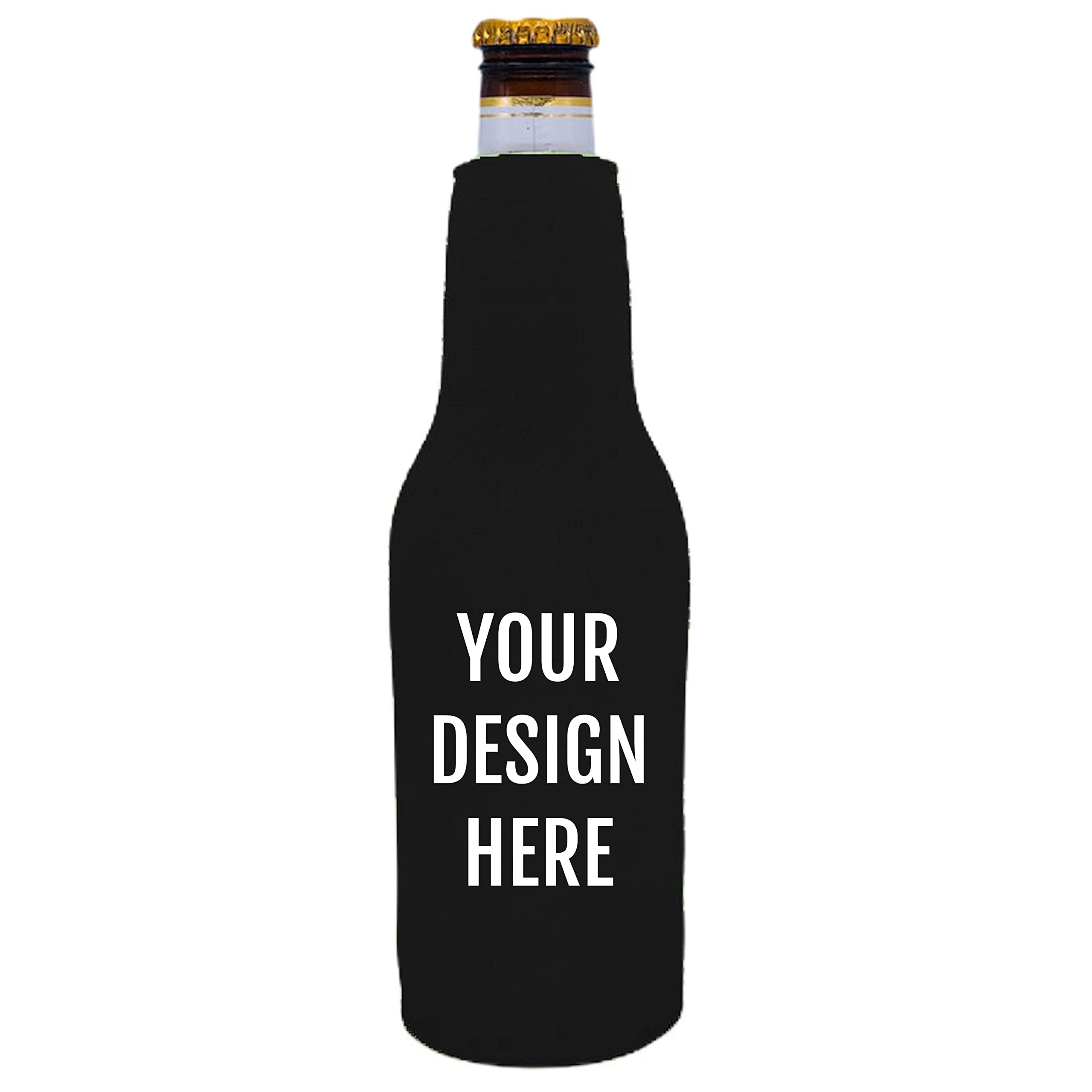 Custom Print Neoprene Zipper Beer Bottle Cooler - Choose Color and Quantity - Personalize with Your Design - Text, Logo, Photo