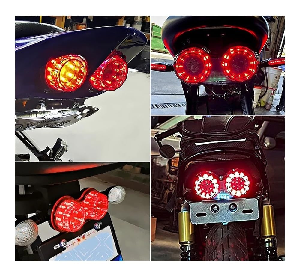 Stop Luce Posteriore Moto Fanale Posteriore per Moto A LED da 12 V, Luce di Stop Integrata, Indicatore di Direzione con Supporto per Targa, Stop Posteriore Universale