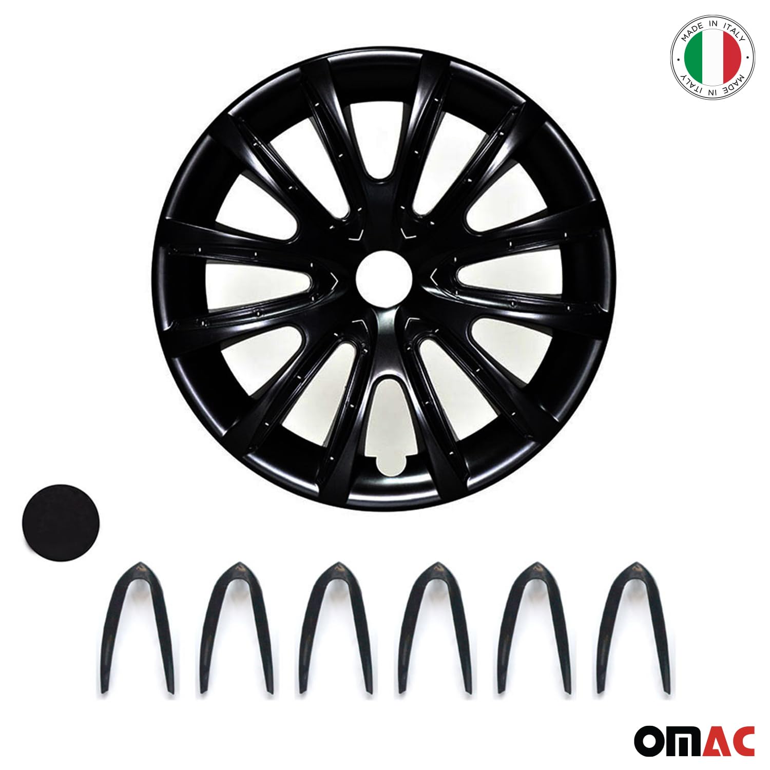 OMAC 4X Radkappen Radzierblenden Radblenden 16" Zoll Stahlfelgen Matt Schwarz-Schwarz