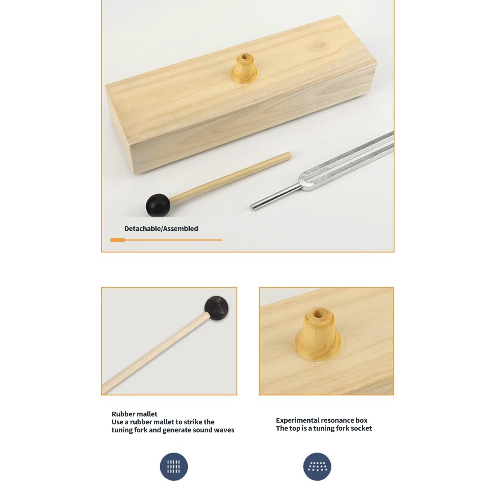 Set di auricolari sonori con doppie forchette d'accordatura da 440 Hz e scatola in legno per la formazione del laboratorio di fisica
