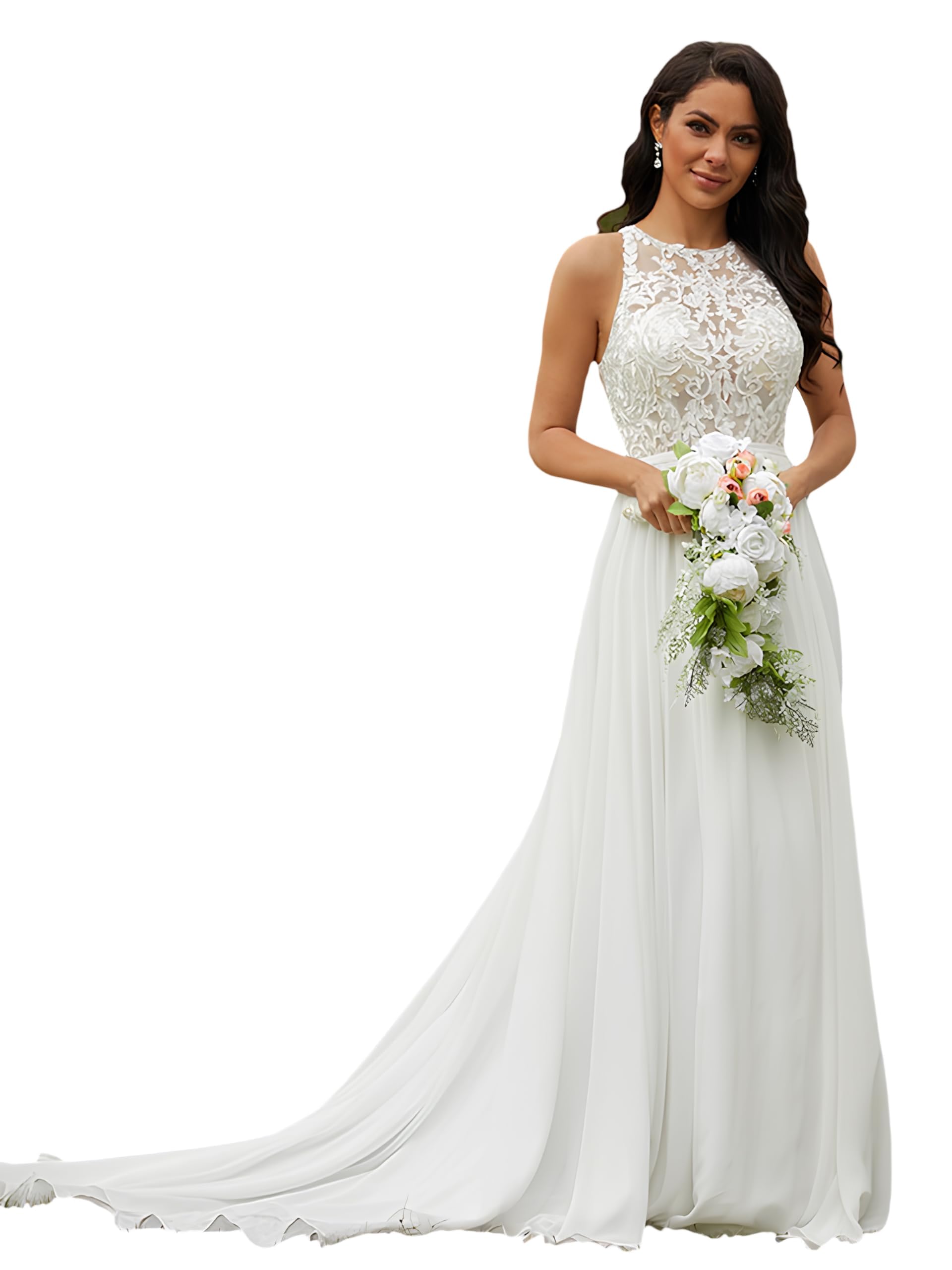 Robe de mariée longue élégante en dentelle et tulle pour femme Style bohème A Line