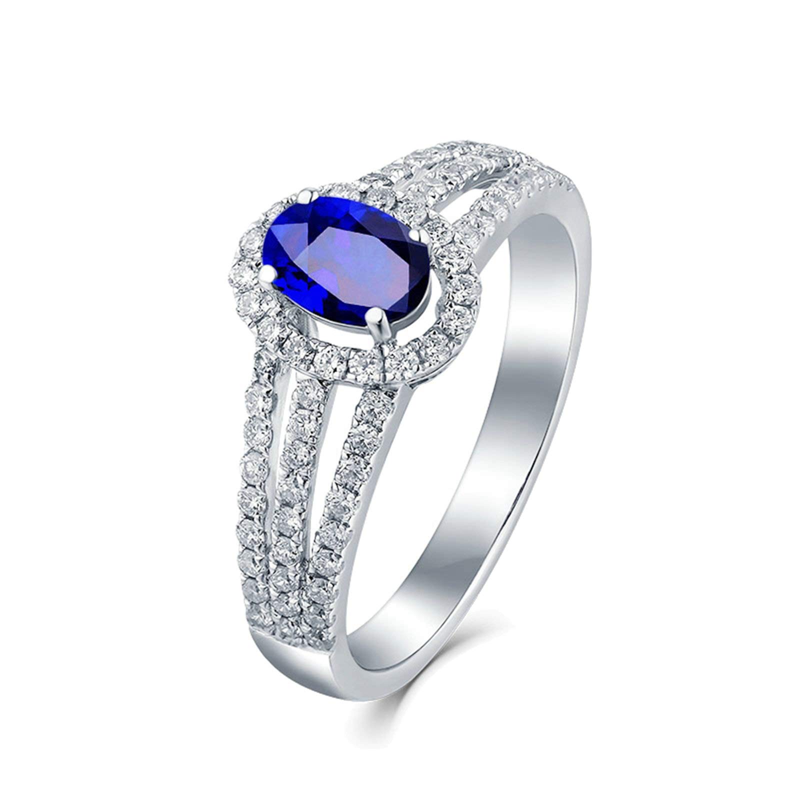 Beydodo Pierścionek damski złoty 750 Diamond Halo z szafirem 0,48/1,2 ct pierścionek zaręczynowy białe złoto pierścionek ślubny dla niej e 18 karatów (750) białe złoto, 63 cm (20,1 cala), colore: 1.2ct, cod. TLLWGZ2649