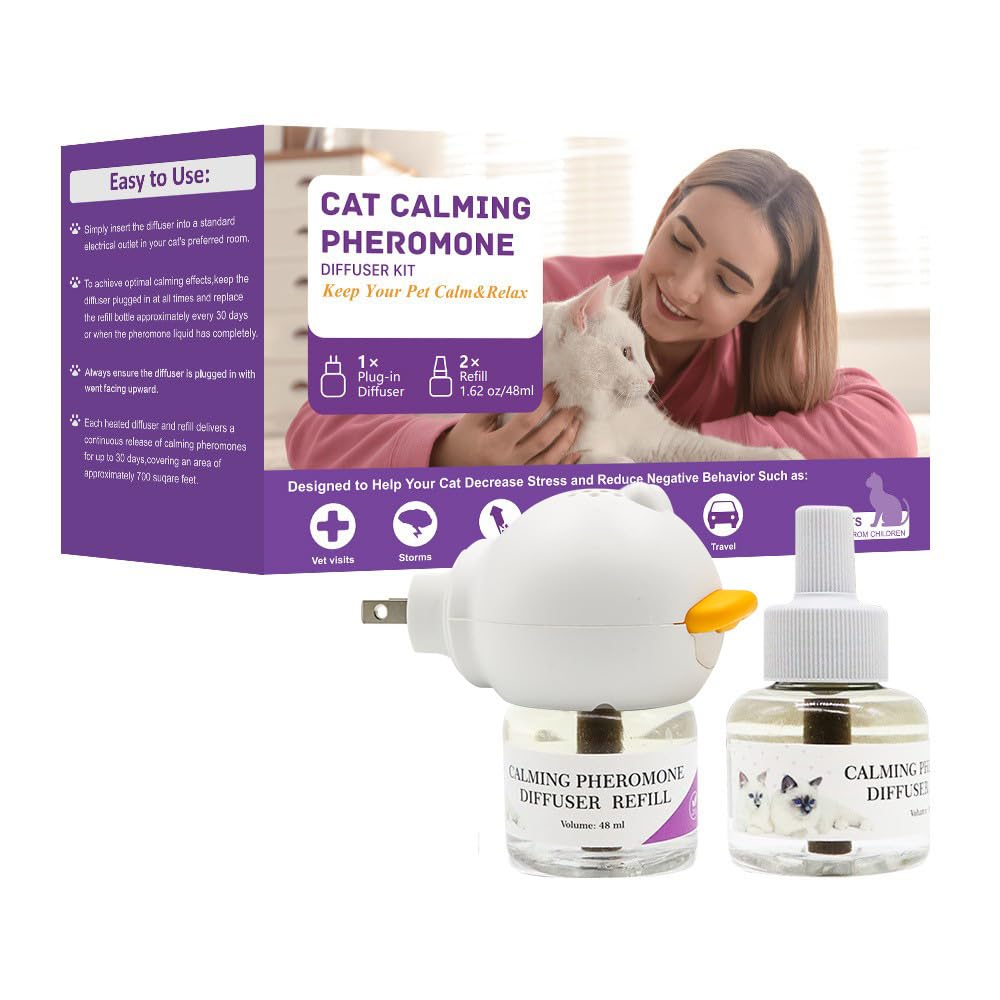 Cat Calming Diffuser,Kit with 2 x 30-Day Refill,Premium Cat Pheromones Calming Diffuser for Stress,Natural Anxiety Relief for Cats,Stops Scratching & Urine Spraying,Safe for Multi-Cat Homes(2 Count)