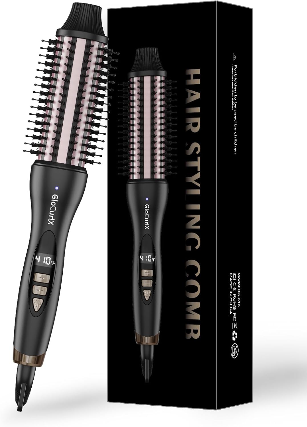 1 1/2 inch Heated Round Brush, 3-in-1 Ceramic Hair Curler Straightener and Volumizer with Negative Ions, Electric Styling Brush Curling Iron for All Hair Types