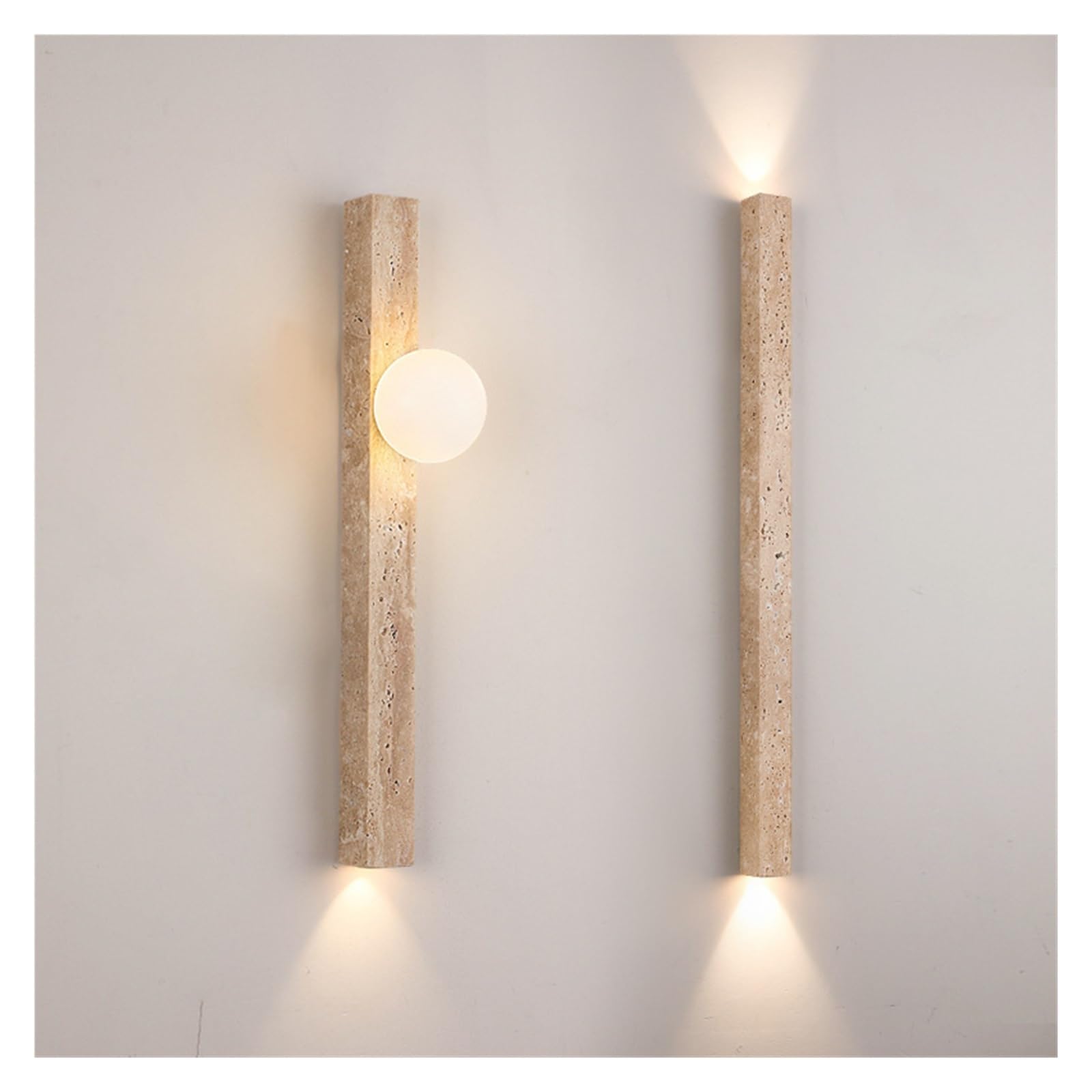 Minimalistyczna długa lampa w żółtym trawertynie, schody, sypialnia, nocna, kremowy styl wabi-sabi, atmosfera salonu, korytarz (typ A120 cm, WarmLight3000K)