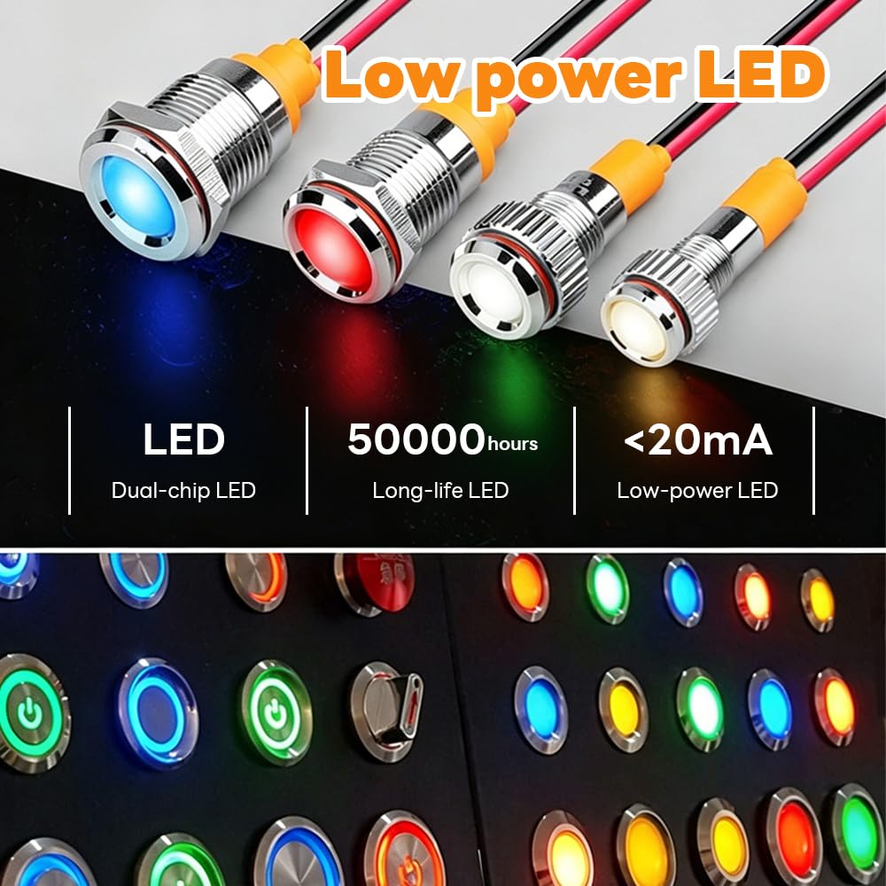 Luci di controllo in metallo, 19 mm, verde, 220 V, impermeabile, spia LED a scelta