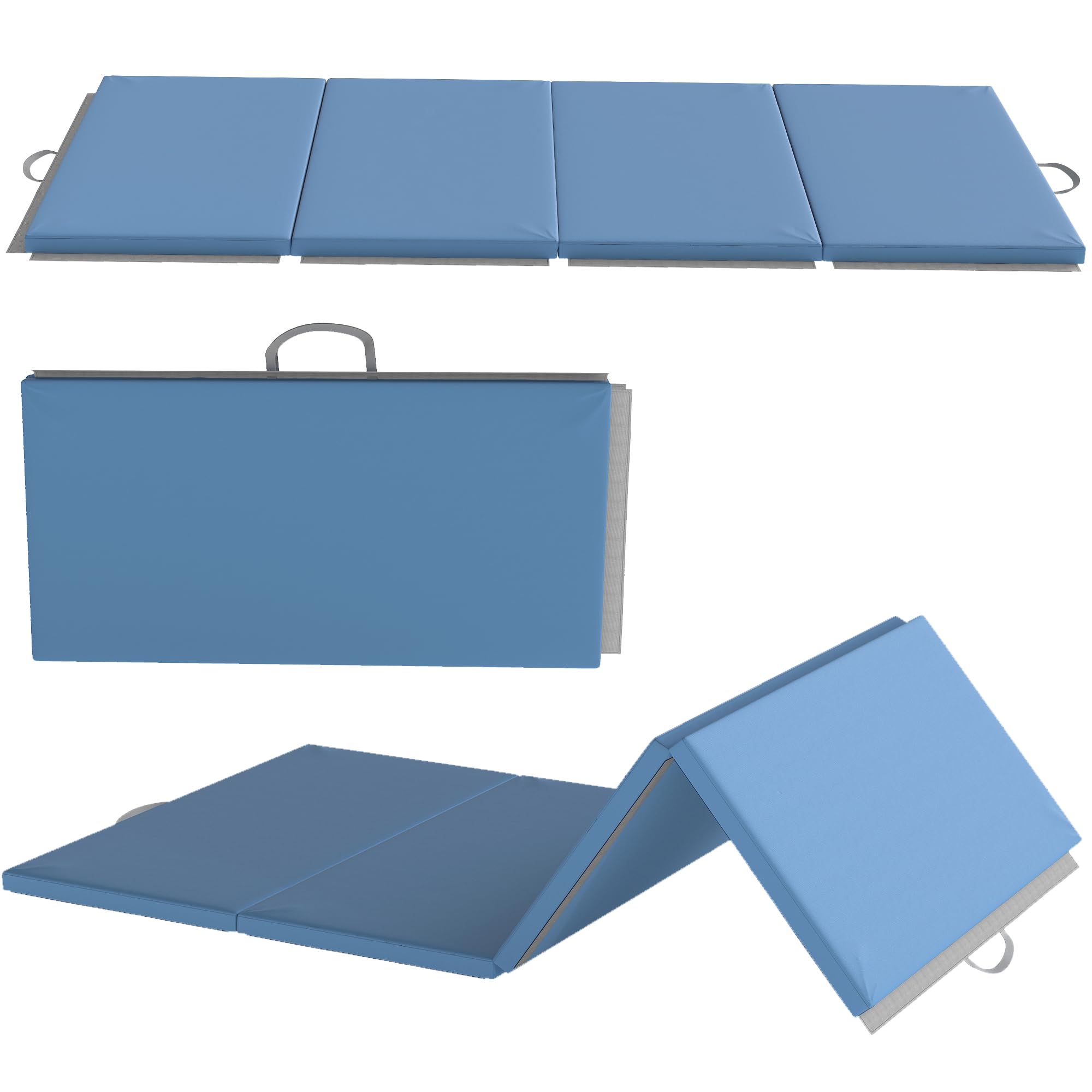 HOMCOM Tapis de gymnastique pliable, tapis gymnastique épais, 240 x 120 x 5 cm, avec poignée, tapis de sol pour yoga, mma, sport, fitness, pilates, revêtement synthétique, bleu clair