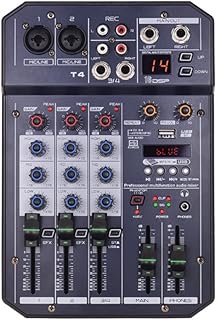 ZZBJ T4 Portable 4-Channel Sound Card Mixing Console Audio Mixer Built-in 16 DSP 48V Phantom power Supports BT Connection MP3