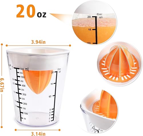 Miniatura 7 de Exprimidor de mano, exprimidor de limón, exprimidor de cítricos con taza medidora de capacidad de 20 onzas, exprimidor manual, prensa de cítricos,