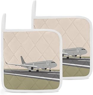 2-Pack Heat Resistant Pot Holders Polyester Trivets with Hanging Loop, Airplane on Airport Potholders Thickened Hot Pad for Kitchen, Dining Table & BBQ (Square 8")