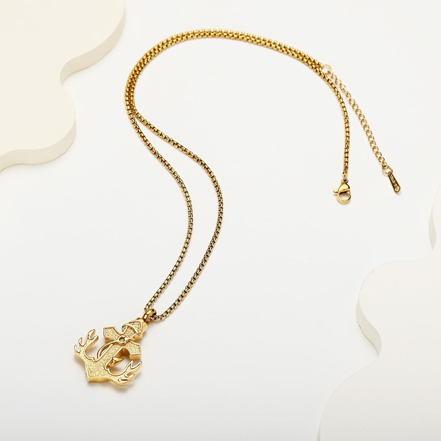 Cross Anchor Cremation Jewelry Fish Hook Urn Necklace for Ashes Deer Antler Stainless Steel Ashes Pendant for Women Men Keepsake Memorial Jewelry Ashes Lockets for Loss of Loved One - Image 7