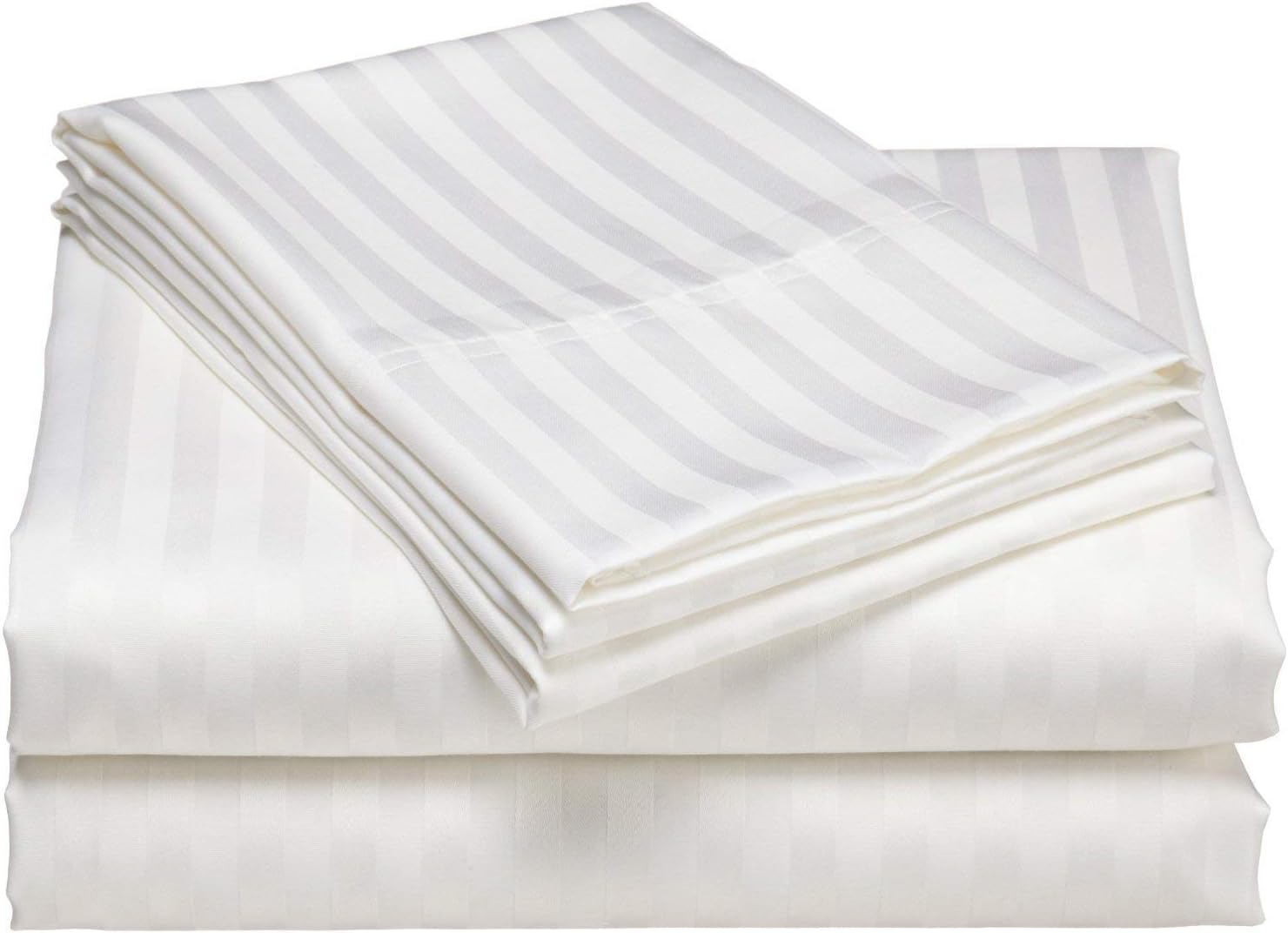 600 Thread Count Deep Pocket Mattress 11 Inches 100% Egyptian Cotton Striped 4-Piece Soft Sheet Set (RV Camper Short Queen, White)