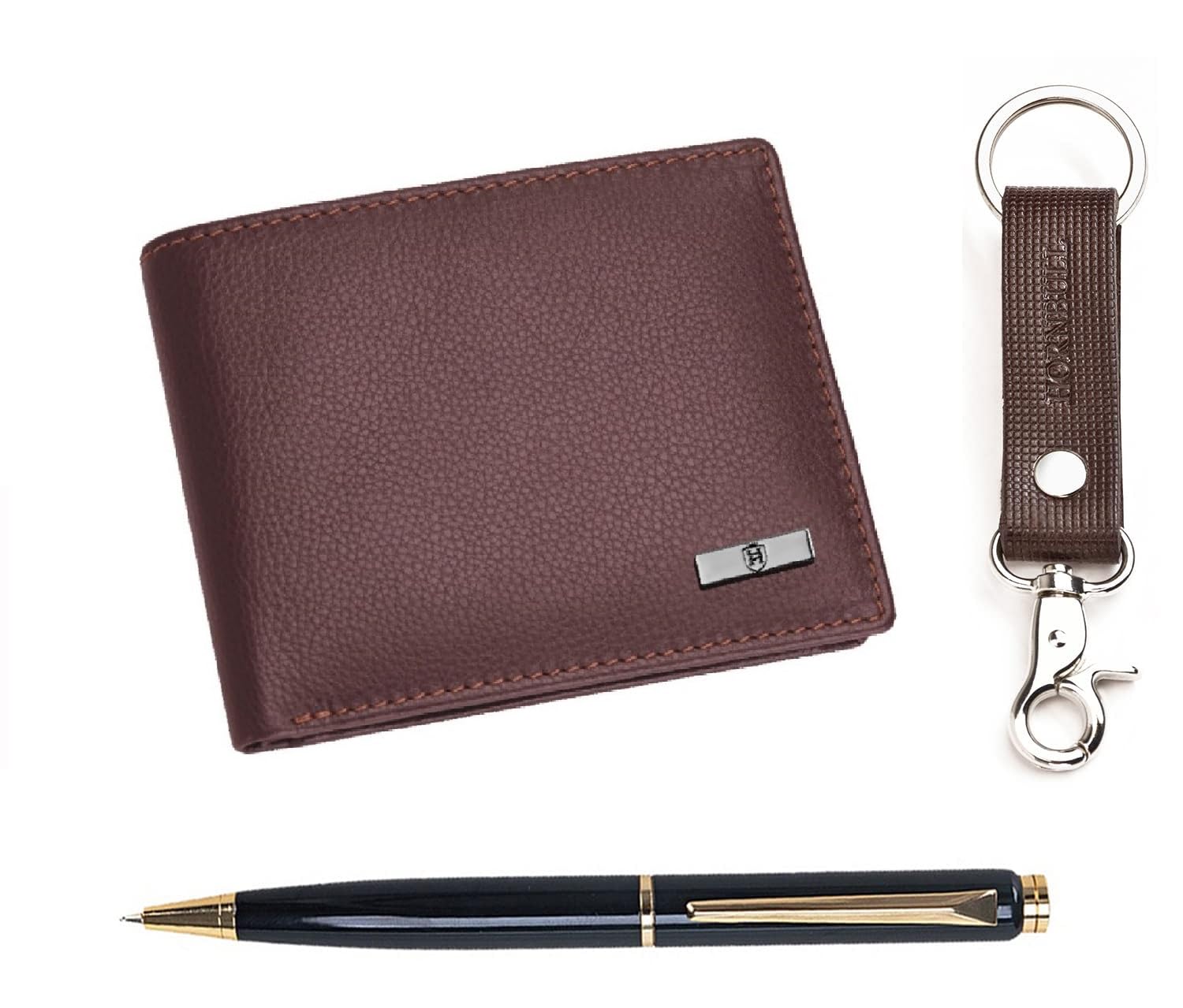 HORNBULL Maddison Brown Leather Wallet for Mens, Keyring & Pen Combo Gift Set for Men | Wallet Men Leather Branded Valentine's Day Gift