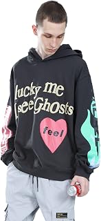 Mens Hoodies Lucky Me I See Ghosts Rapper Graphic Oversized Streetwear Hoody Sweatshirt