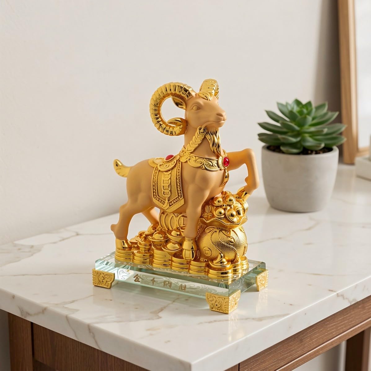 PRETYZOOM Goldene Ziege Figur 2027, Kunstharz Dekofigur für Neujahr