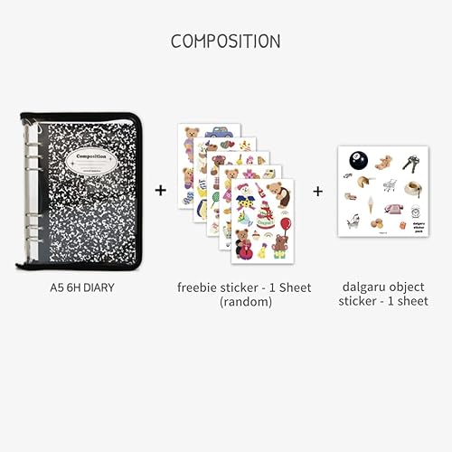 Miniatura 2 de Bonita carpeta de 6 anillos coreana de composición estética recargable A5 + hoja de calcomanías, 176 páginas, cubierta suave, papelería kawaii sin