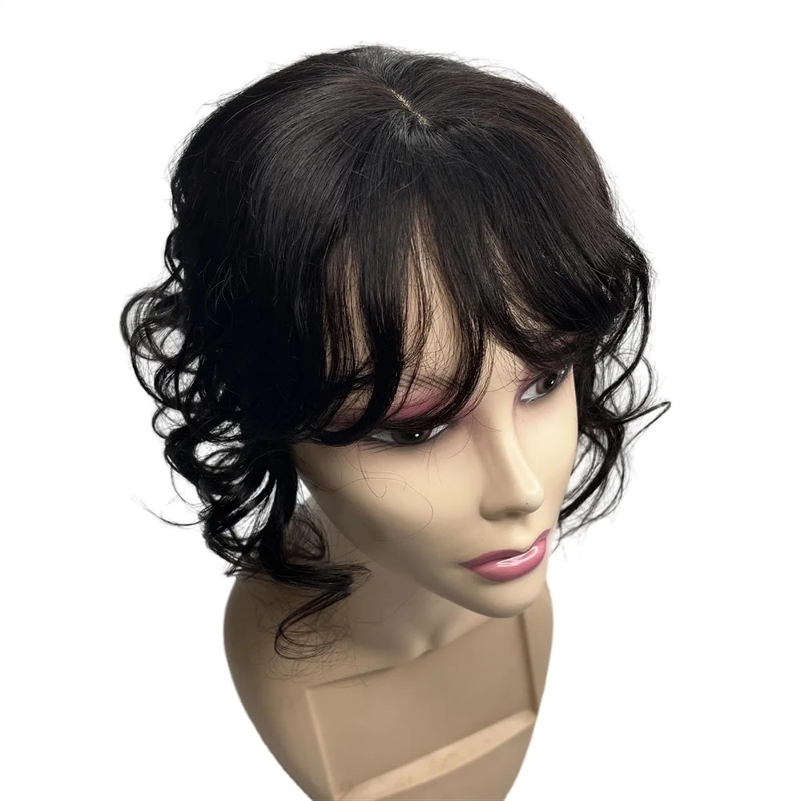 Haartopper für Frauen 35,6 cm großer Echthaar-Topper for Frauen, 10 x 12 cm, Spitze, Basiskörper, gewellt, Remy-Haarteile, erhöhen das Haarvolumen, Clip-in-Welle, lockiger Haar-Topper Haarteil ( Color