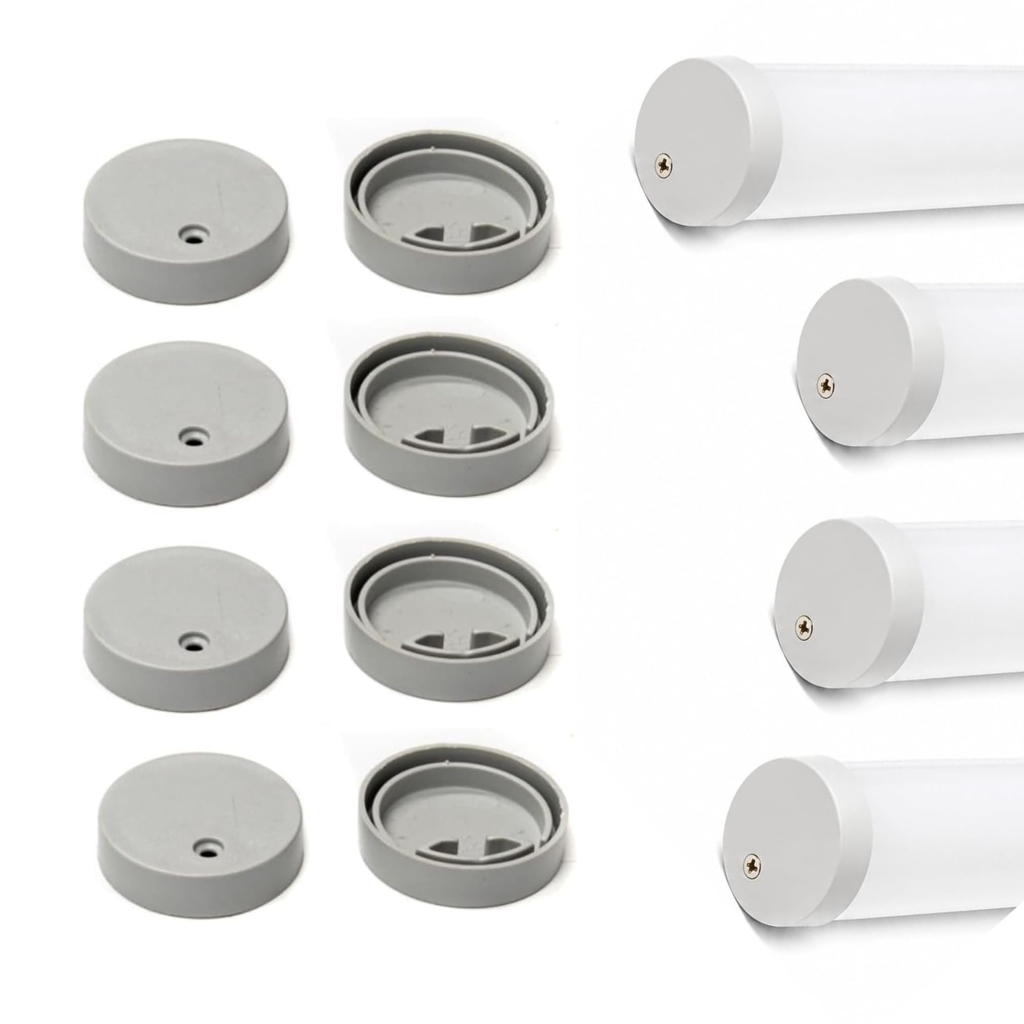 Jandei Confezione da 4 profili in alluminio da 1 metro per installare strisce LED sospese o in superficie, tubo per luci, copertura traslucida Ø 31,7 mm, tappi finali e viti