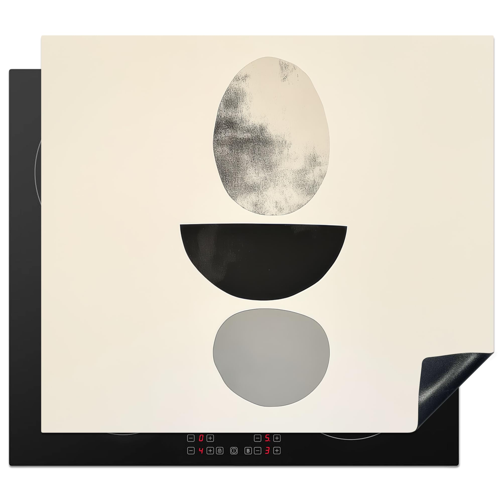 KitchenYeah© Induction Hob Protector Mat 20.3"x22.7" / 57.6x51.6 cm Cooker Top Protectors Cover Ceramic Covers Electric Hobs Vinyl Beige - Japandi - Wabi Sabi — image 1