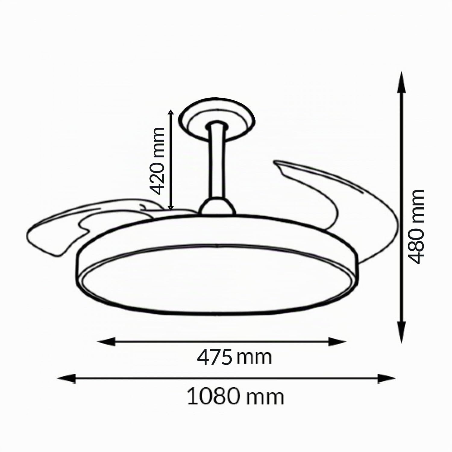 M mimotec- Ventilador de Techo White Guadix Retráctil con Luz LED CCT 36W Ø107 cm, Motor DC Silencioso 30W, Mando a Distancia, 6 Velocidades, Aspas Plegables, Temporizador y Función Verano/Invierno | CCT 36W, Ø107 cm, Motor DC Silencioso 30W, 6 Velocidade