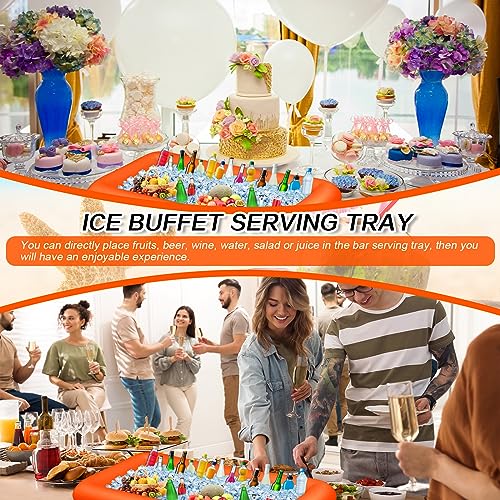 Leitee 3 Pcs Inflatable Serving Bar 52 x 24 x 5'' Ice Buffet Serving Tray Drink Cooler with Drain Plug Inflatable Pool Bar for Party Food Drink Holders with a Hand Pump(Orange)