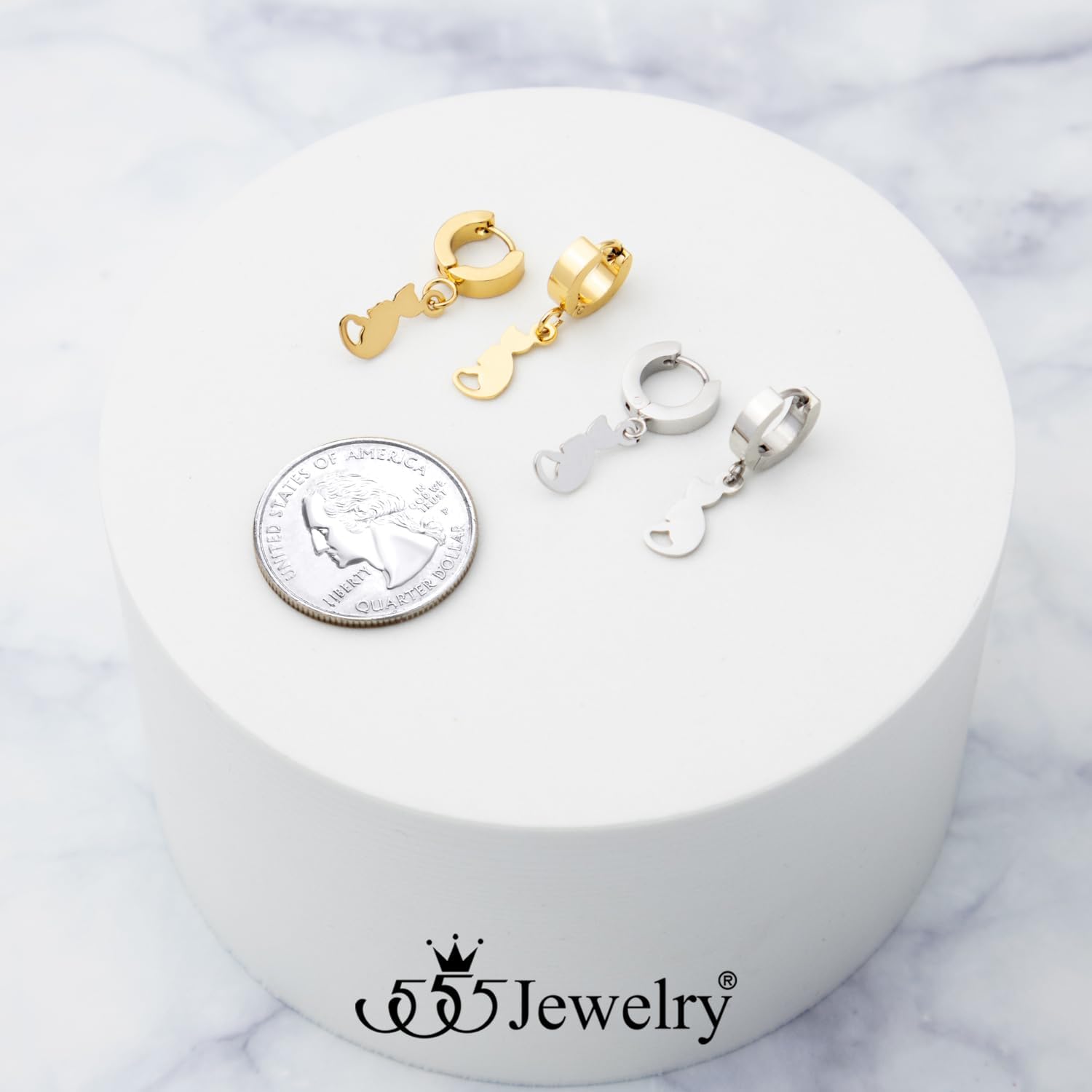 ‎555Jewelry Stainless Steel Cute Hanging Cat Earrings Dangling Drop - Cat Jewelry for Women - Image 5