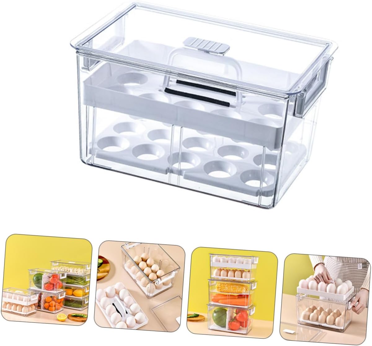 1pc Refrigerator Egg Storage Bin Removable Dividers Airtight Egg Organizer Container for Fridge Dual-layer Design for Preservation and Easy Access
