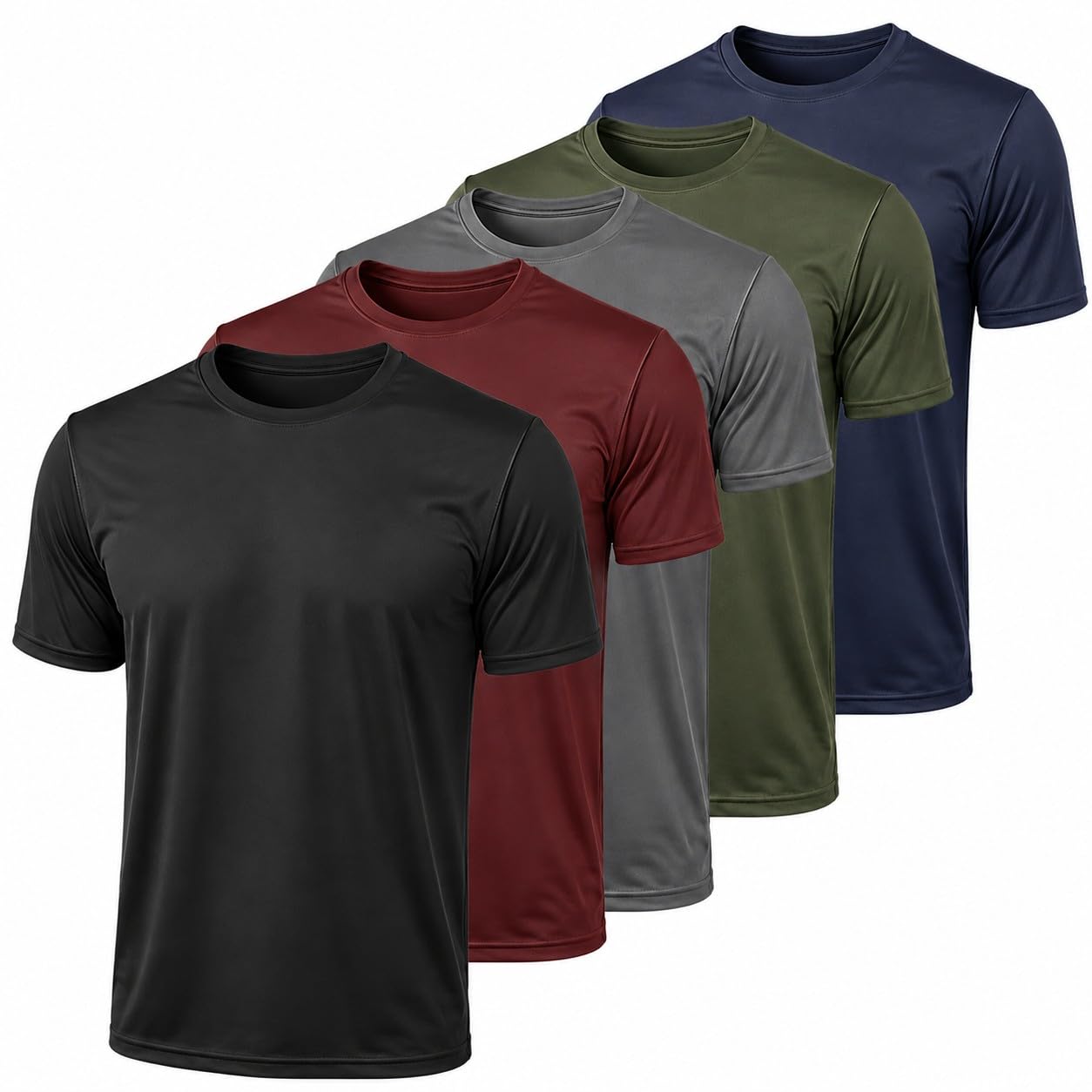 Paquete de 5 Playeras Deportivas para Hombre,Camisetas de Manga Corta de Secado Rápido,Transpirables y Ligeras,Cuello Redondo para Gym,Running,Correr,Entrenamiento y Fitness (Combinación 1,X-Grande)