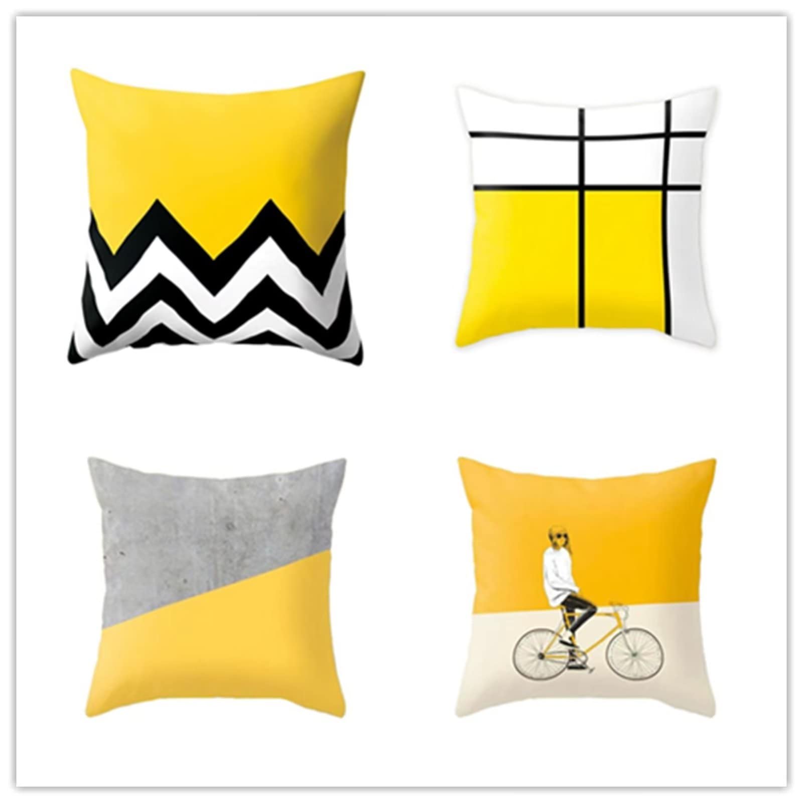 Cojines 55x55cm Rayas geométricas Amarillas Cojines Decorativos para Sofa Moderna Decorativa Cojín Juego de 4 para Decoración Hogar Soft Almohadas cuadradas Funda de Cojín D-2322