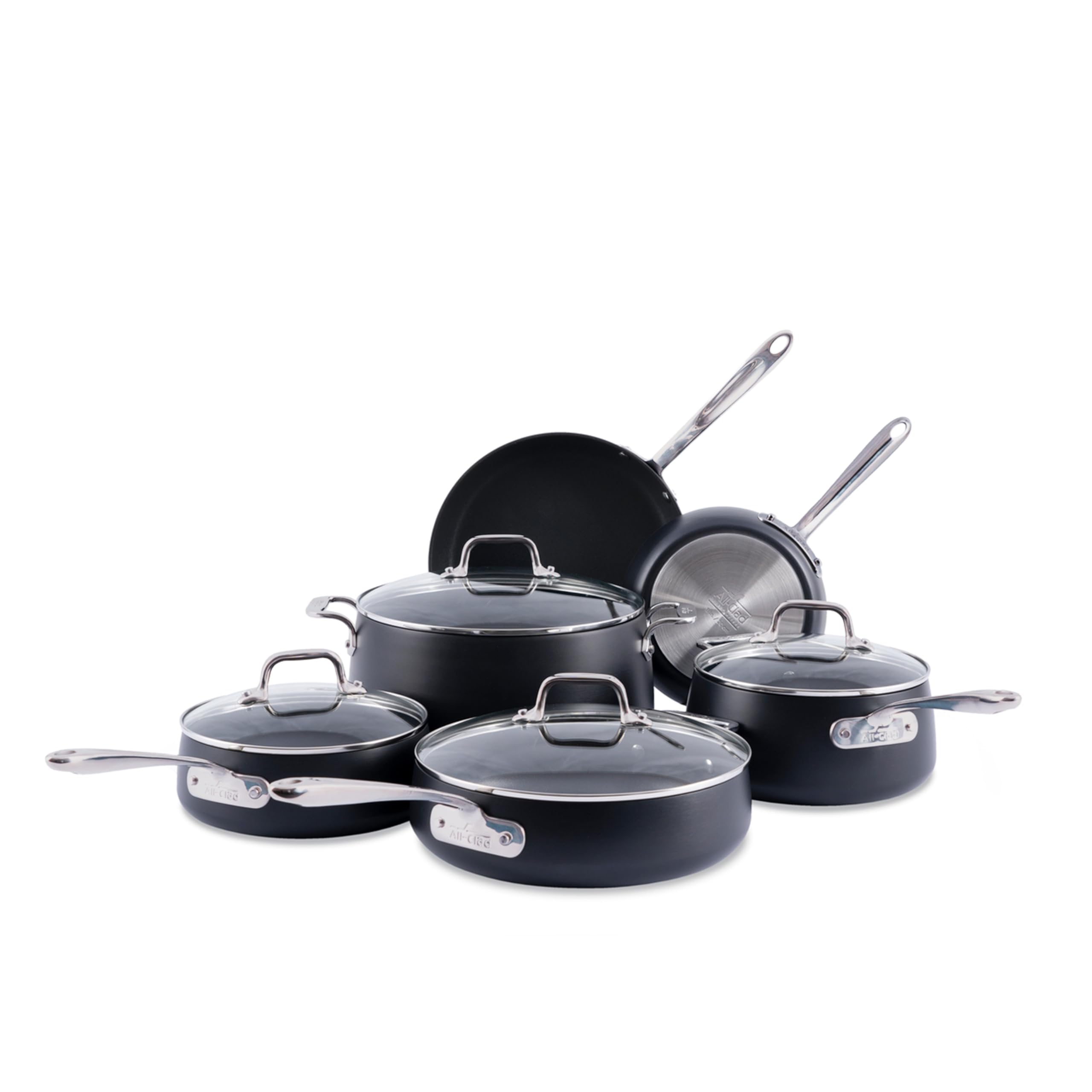 All-Clad HA1 Expert Hard Anodized Nonstick Cookware Set (10 Piece) Pots, Frying Pans, Dishwasher-Safe, Oven-Safe Up to 500°F Compatible with All