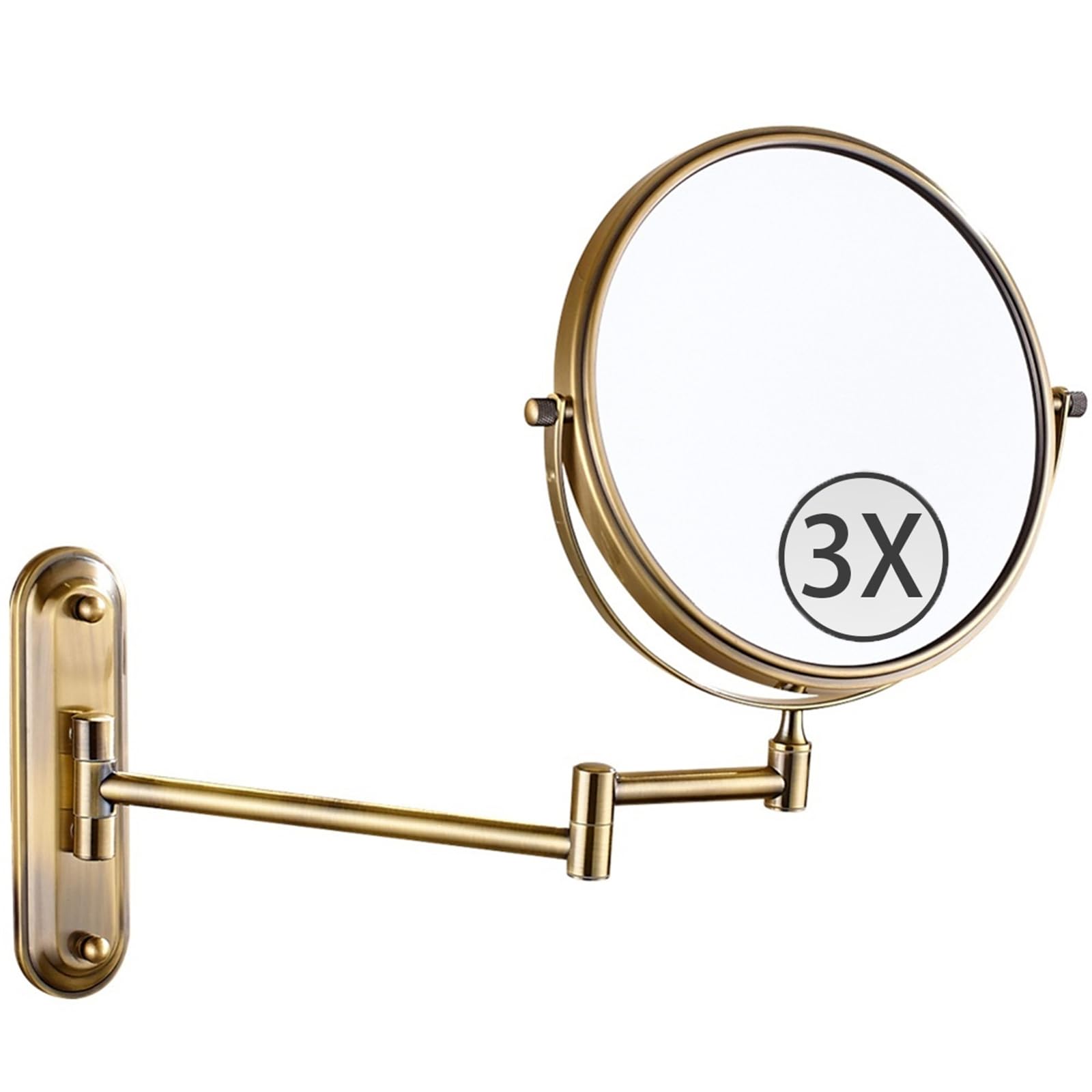 SXFSDOU 8" Wall Mounted Makeup Mirror with Magnification, Double Sided Magnifying Mirror, 360 Swivel Adjustable Vanity for Bathroom,Bronze,3X