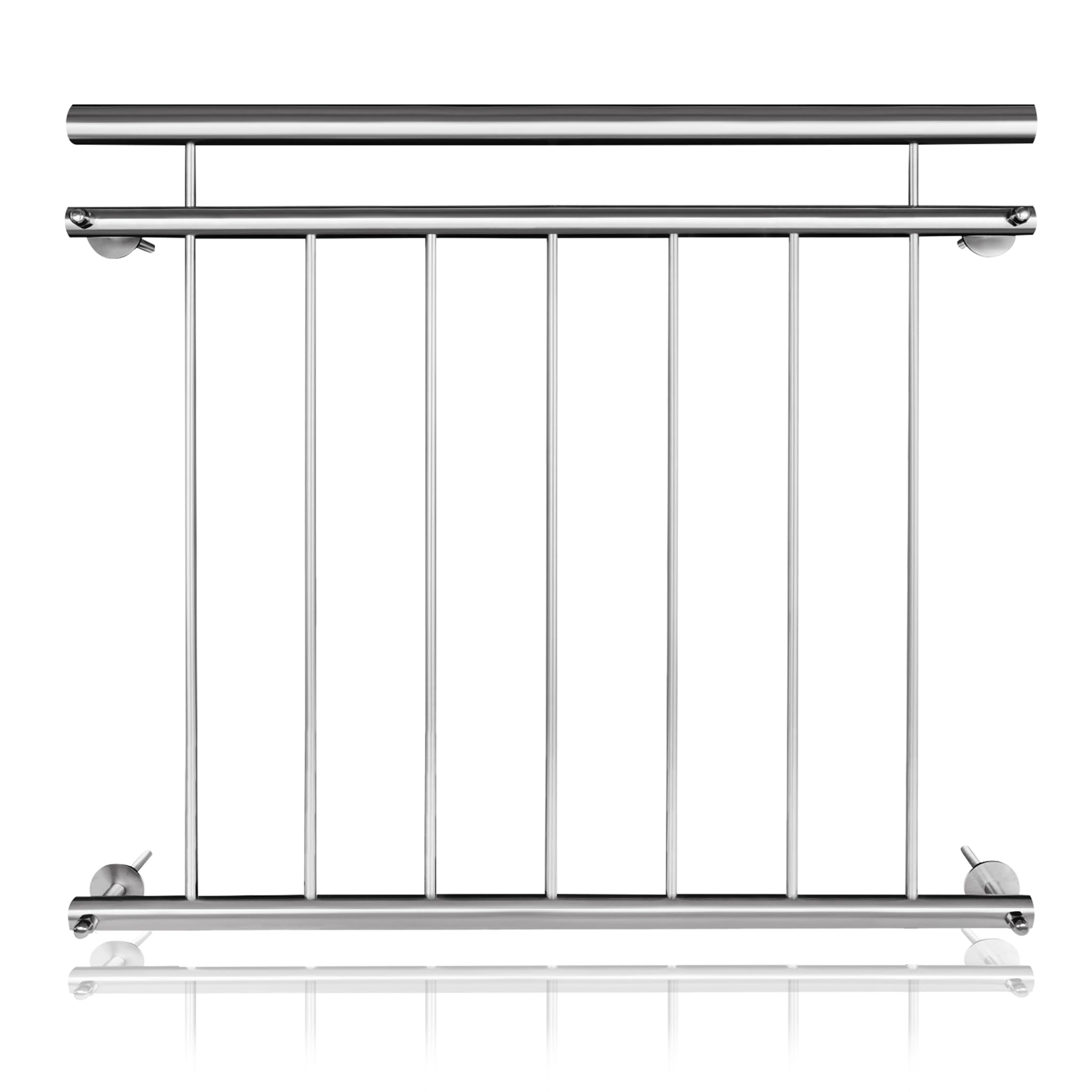 SUBTLETY 100x90cm Französisches Balkongeländer Edelstahl Geländer mit Füllstäben Sicherheitsgeländer Handläufe für Terrasse & Fenster Stabile Balustrade mit Befestigungspfählen für Innen und Außen