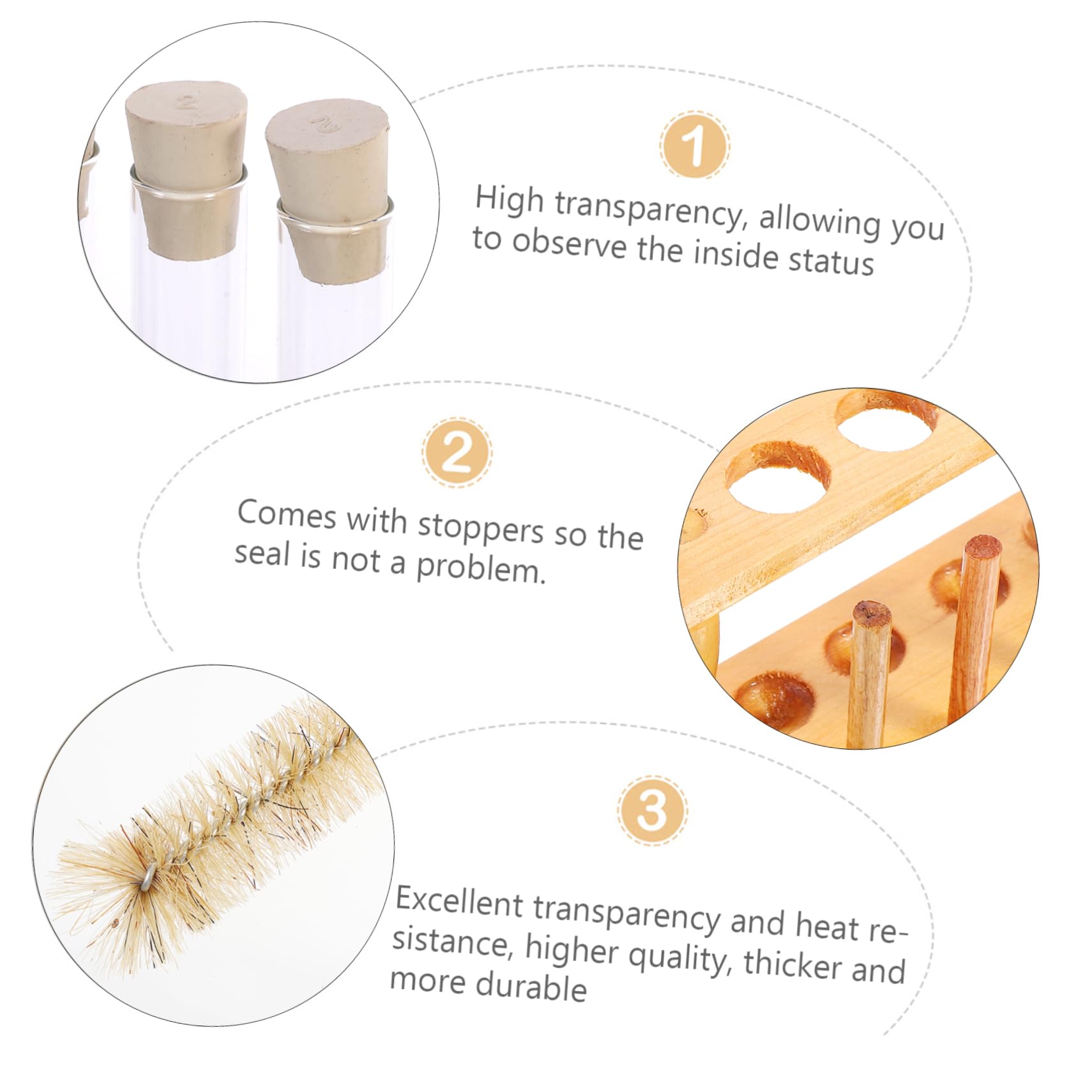 GALPADA Kit De Tubos De Con Tapón y Gradilla Tubos De Centrífuga De Vidrio Experimento Científico Cepillo De Limpieza