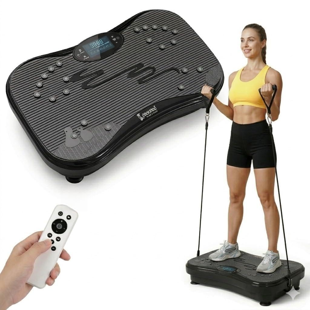 cockatoo ultravibe-v5 vibration plate machine for home with remote control, 5 program modes, bluetooth & lcd display, weight loss machine for women & men 150w power, max weight 120kg – black