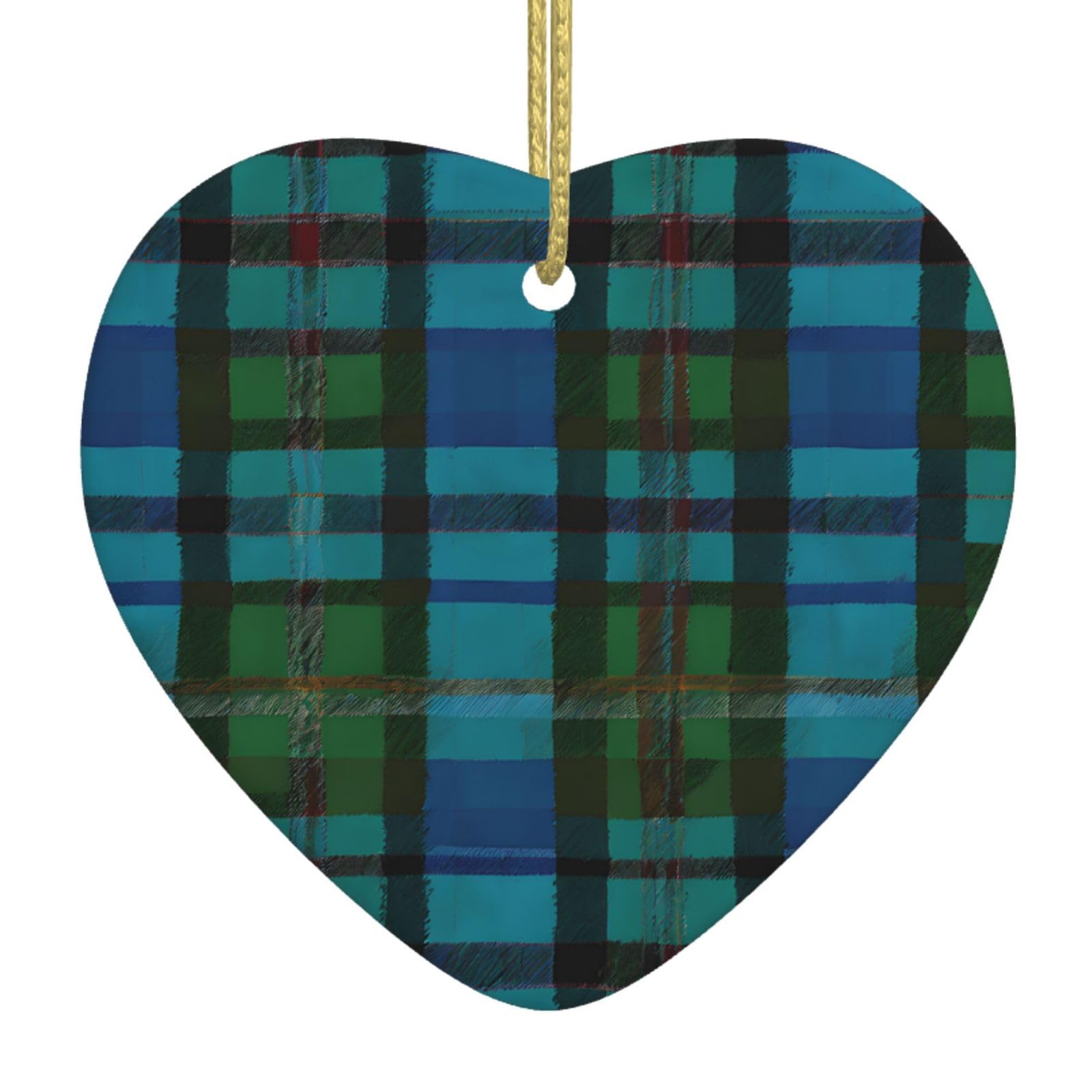 Aspoijhn Blue And Green Scottish Tartan (Blue And Green Scottish Tartan) Christmas Tree Ceramic Hanging Heart Bauble Ornaments Festive Xmas Pendant Decorations For Party Home Decor