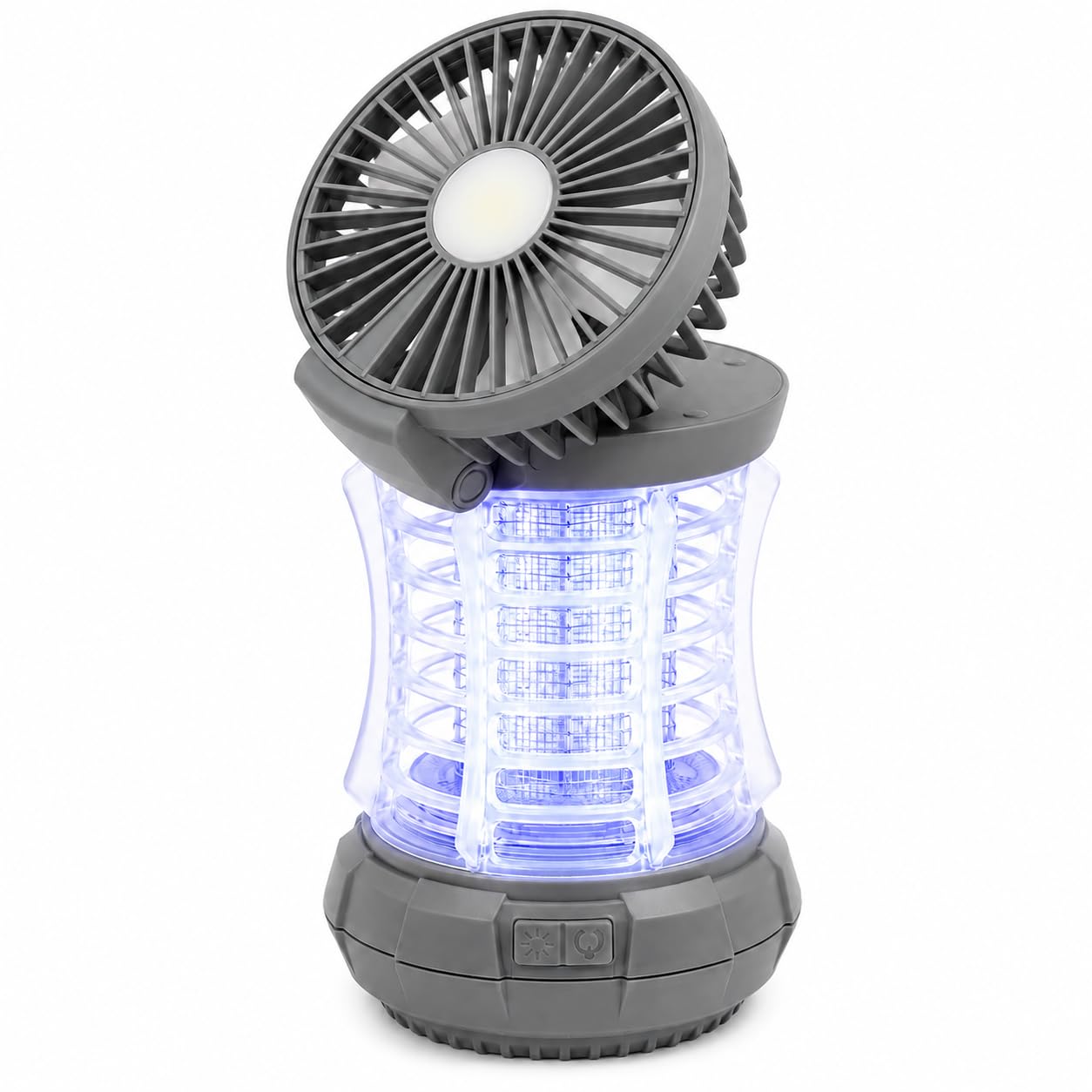 Protect SB-6802 Exterminateur d’Insectes Rechargeable 3-en-1, Anti-Moustiques UV-A avec Ventilateur Orientable et Éclairage LED, Batterie 2000 mAh, USB-C, à Poser ou Suspendre, Gris
