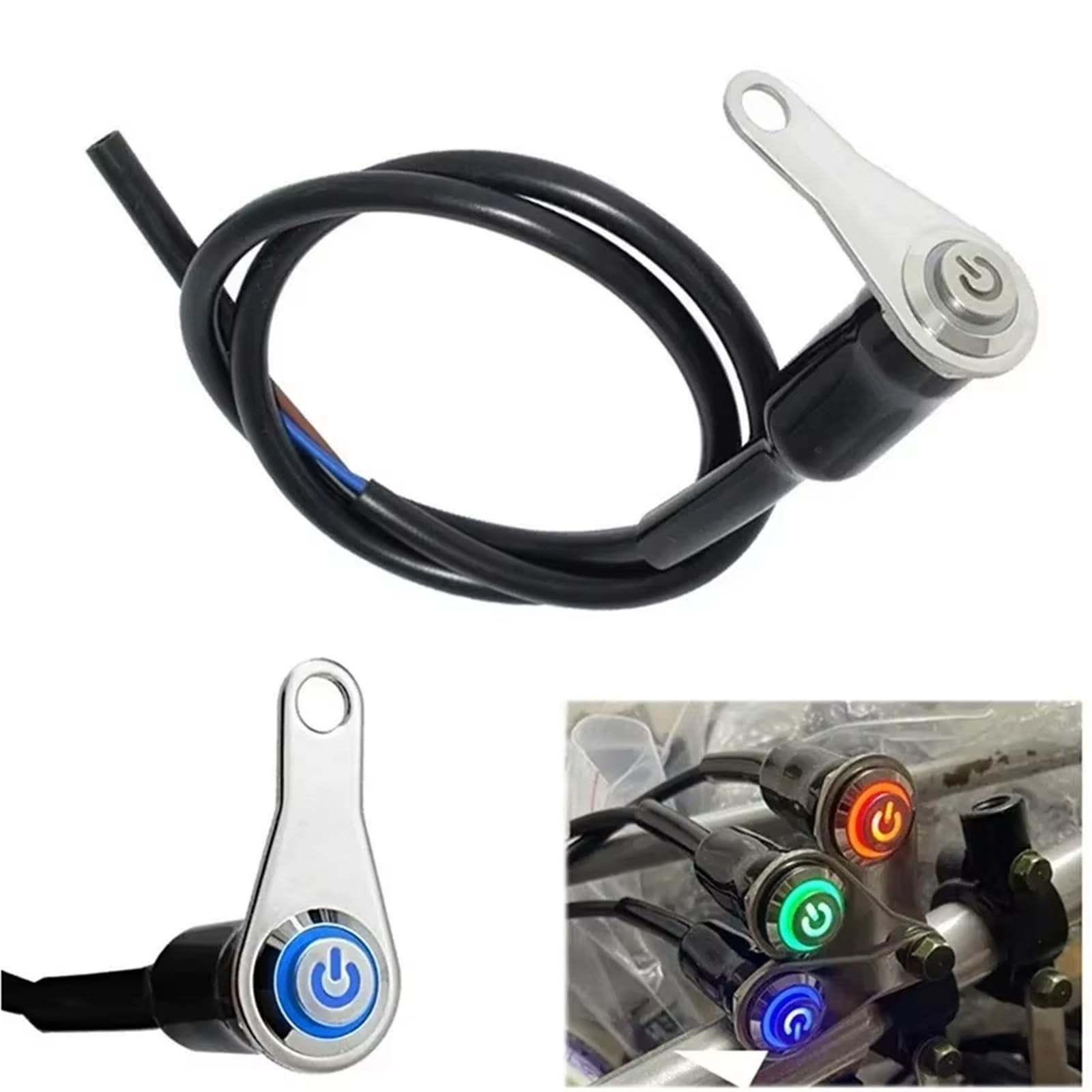 Moto puesta en marcha Interruptor Longitud 60 Cm Interruptor De Encendido Y Apagado Para Motocicleta Montaje En Manillar Aleación De Aluminio Impermeable 12 V Faros Antiniebla Bocina 1 Unidad(Blue)