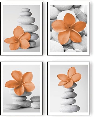 Genius Decor - Home Spa Bathroom Decor Small Pictures Wall Art Zen Stone and Flower in Burnt Orange Prints for Wall Decor, Unframed Set of 4 (Orange, 8"x10") - Cosy Home Interiors Genius Decor - Home Spa Bathroom Decor Small Pictures Wall Art Zen Stone and Flower in Burnt Orange Prints for Wall Decor, Unframed Set of 4 (Orange, 8"x10") - Image 3