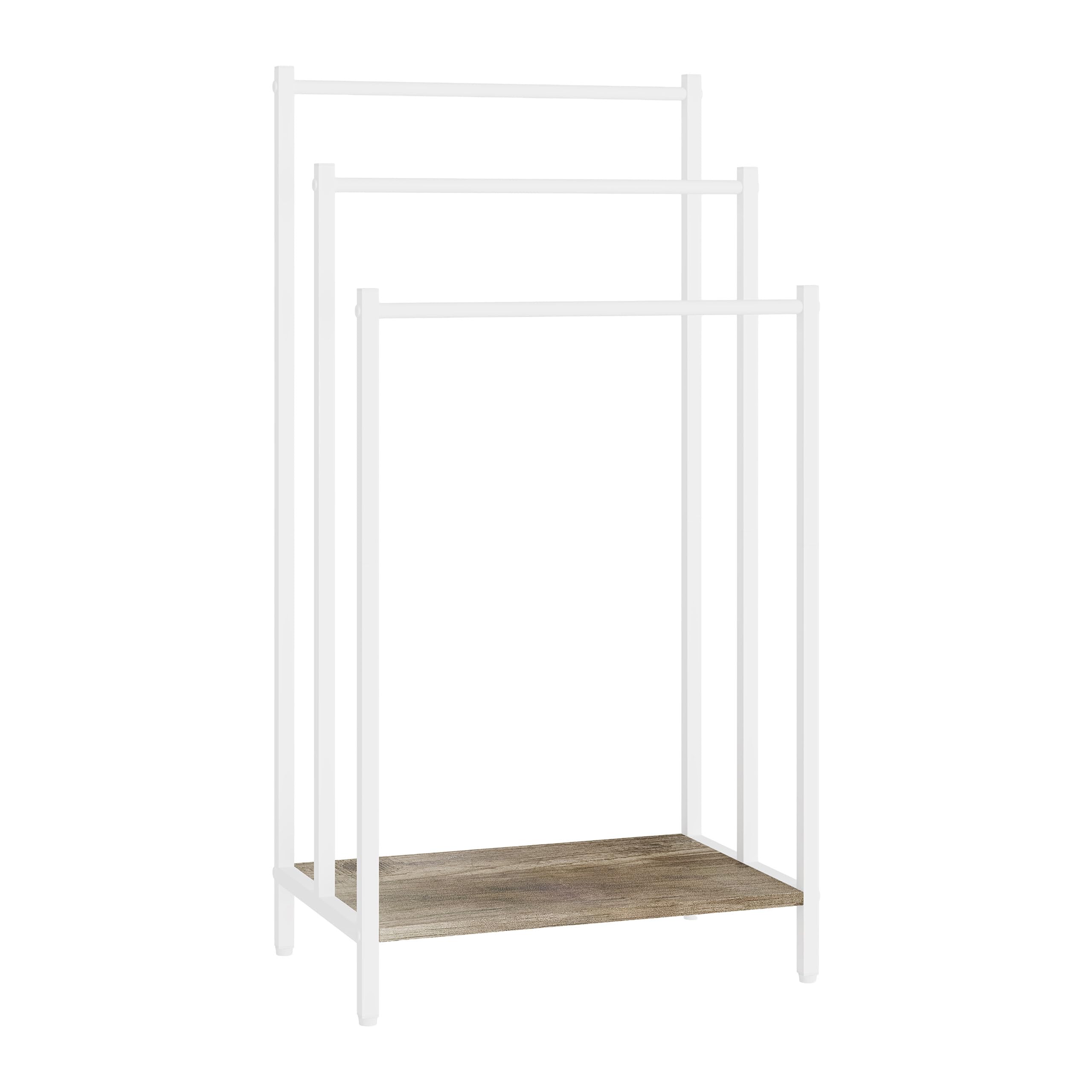 Relaxdays toallero de pie con repisa, Efecto Madera, 3 Barras, 81x43x28 cm, Natural/Blanco