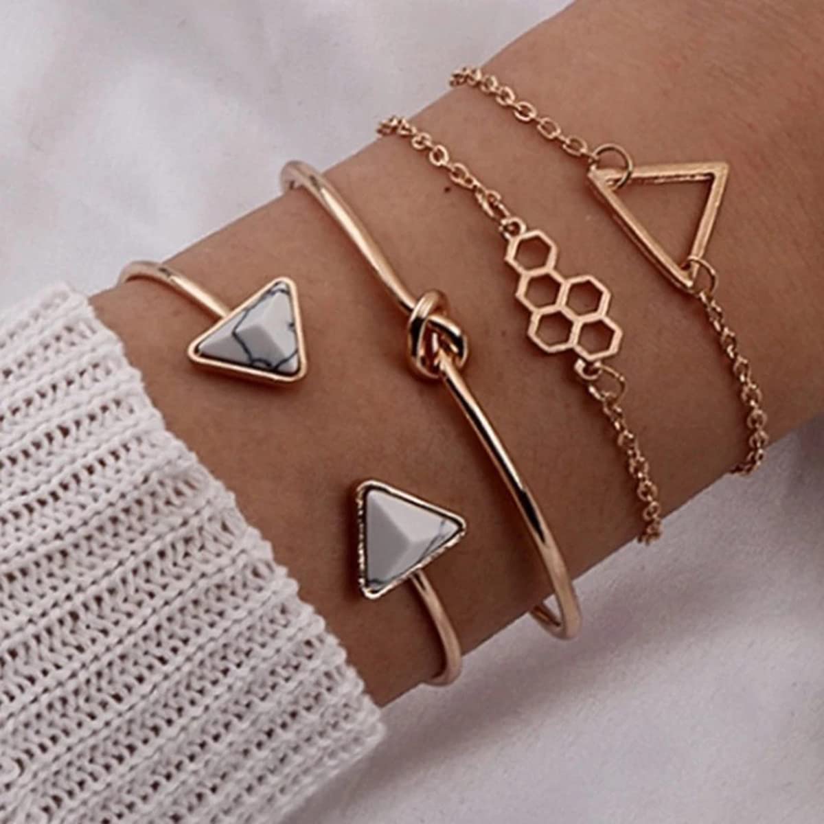 Gold-Toned Set of 4 Stackable Bracelets
