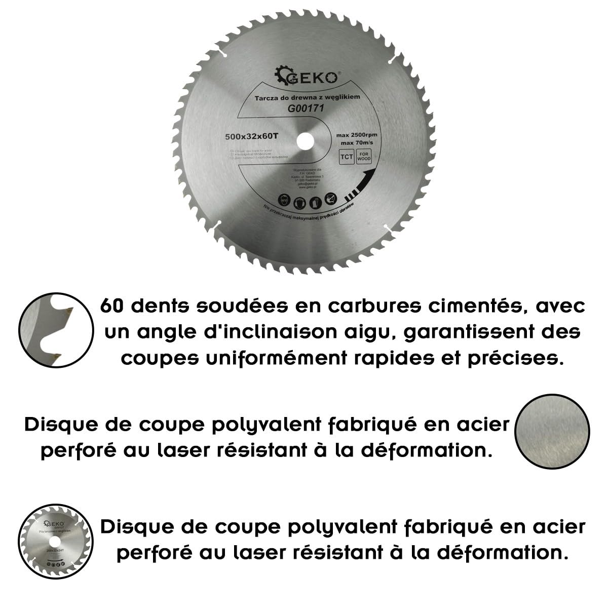 Lama per sega circolare TCT per legno Ø500x32 60 denti