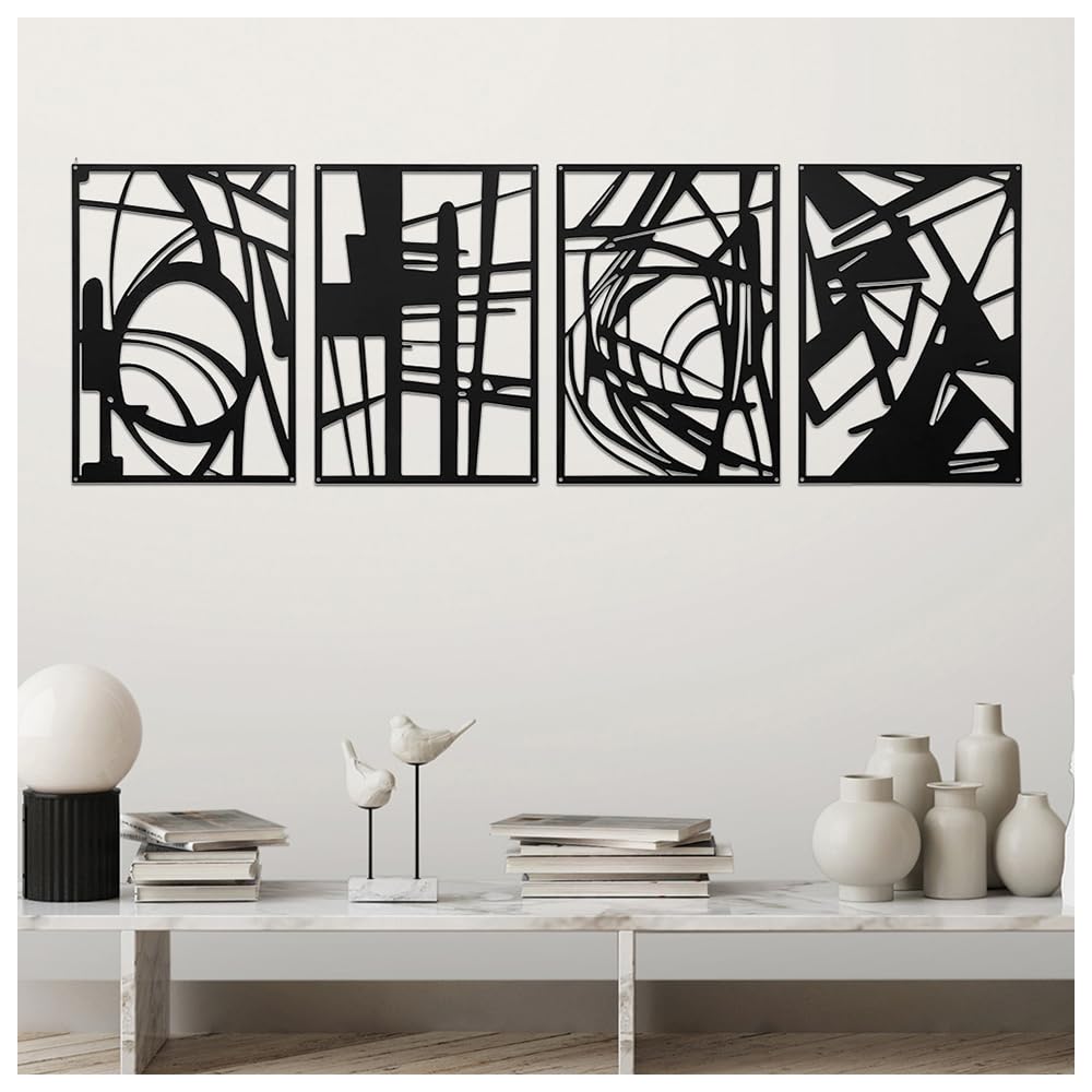 NUODWELL 4 piezas abstractas de metal negro para decoración de pared, silueta moderna minimalista para decoración de pared, escultura de pared de hierro para sala de estar, dormitorio, baño, oficina