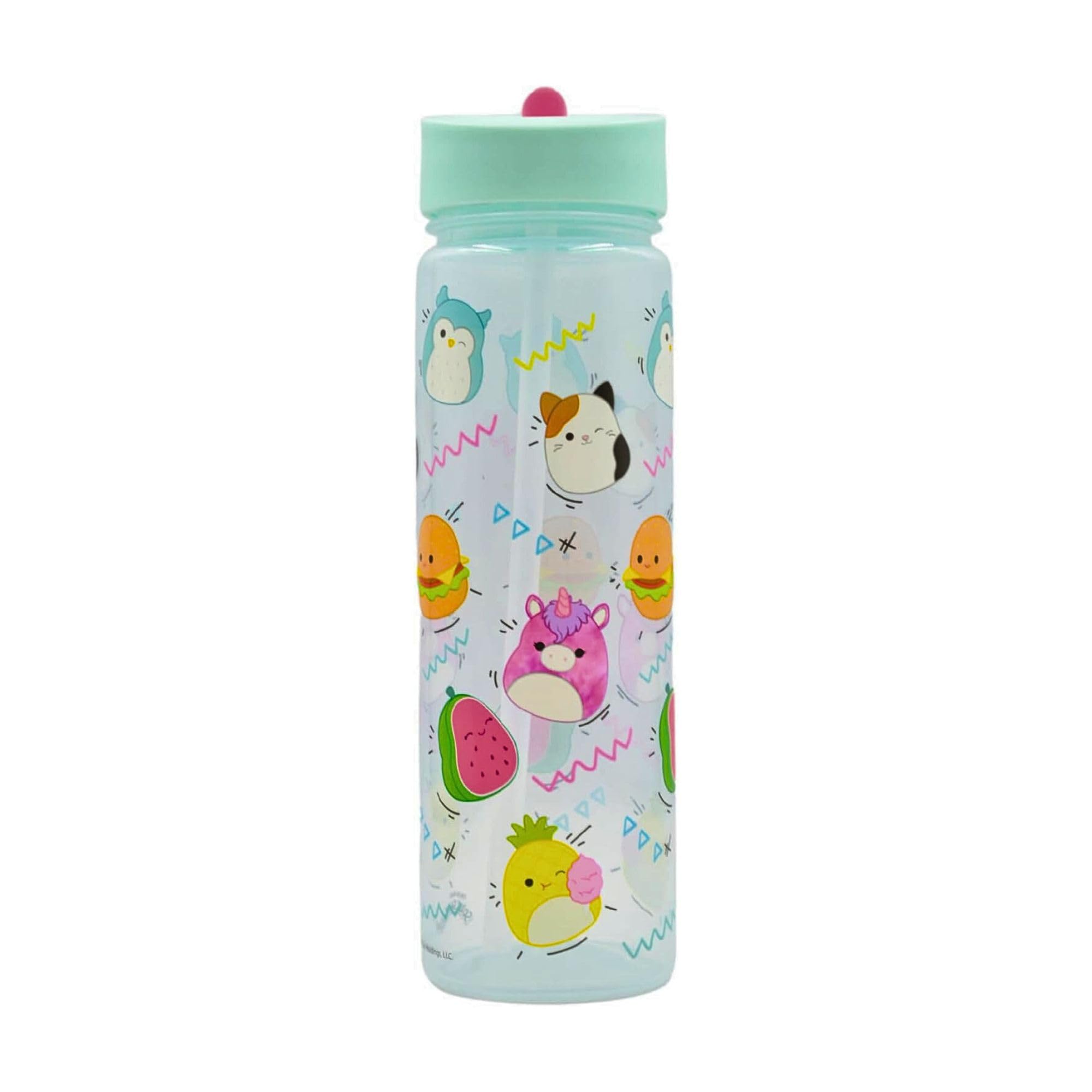 Hox Squishmallows 600ml Leak Proof Drinks Bottle with Flip Spout & Straw, BPA Free Kids Water Bottle with Carry Loop, Dishwasher Safe Reusable Bottle, Cute Squishmallows for School & Travel