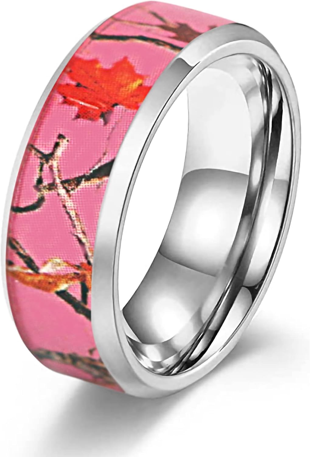 Stainless Steel Pink Camo Ring - Pink Camo Band - Engagement Ring - Wedding Rings - Promise Rings for Couples - Camo Wedding Ring - Camo Wedding Rings - Camo Rings for Women