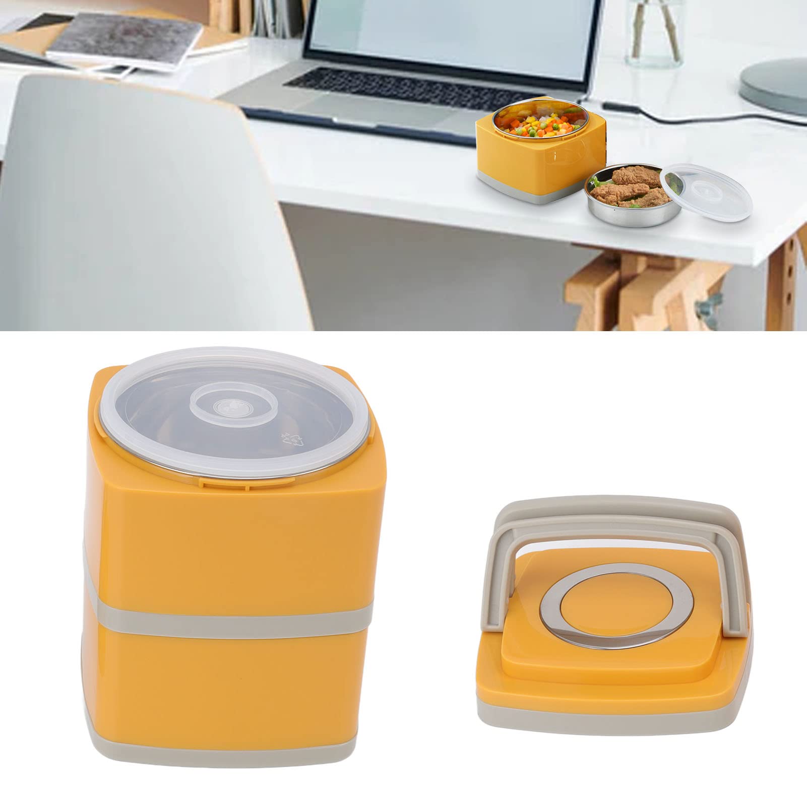 Lunch Box sottovuoto in acciaio inossidabile 304 a prova di perdite, contenitore termico per alimenti Box, di grande capacità, per picnic, scuola, ufficio, cera d'api gialla (Doppio strato 1,8 L)